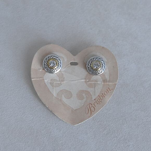 Brighton Heiress Post Back Earrings Silver Plated Clear Crystals Retired Design - Picture 1 of 7